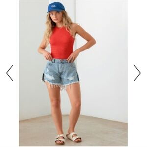 Le Lis Red Ribbed Sleevless Bodysuit